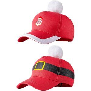 Christmas Santa Baseball Cap 2 Pieces Xmas Hats for Adults Red Christmas Basebal